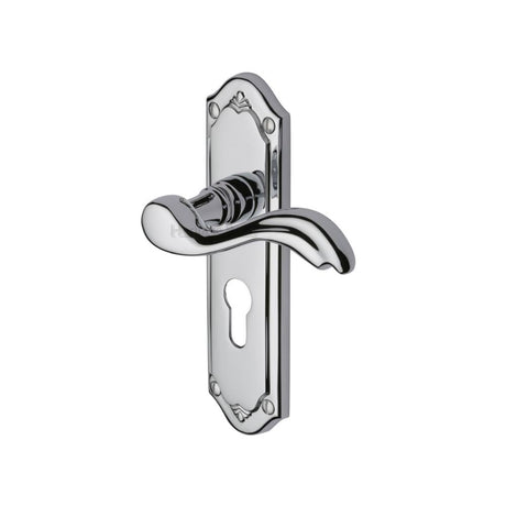 This is an image of a Heritage Brass - Door Handle for Euro Profile Plate Lisboa Design Polished Chrome Fi, mm994-48-pc that is available to order from Trade Door Handles in Kendal.