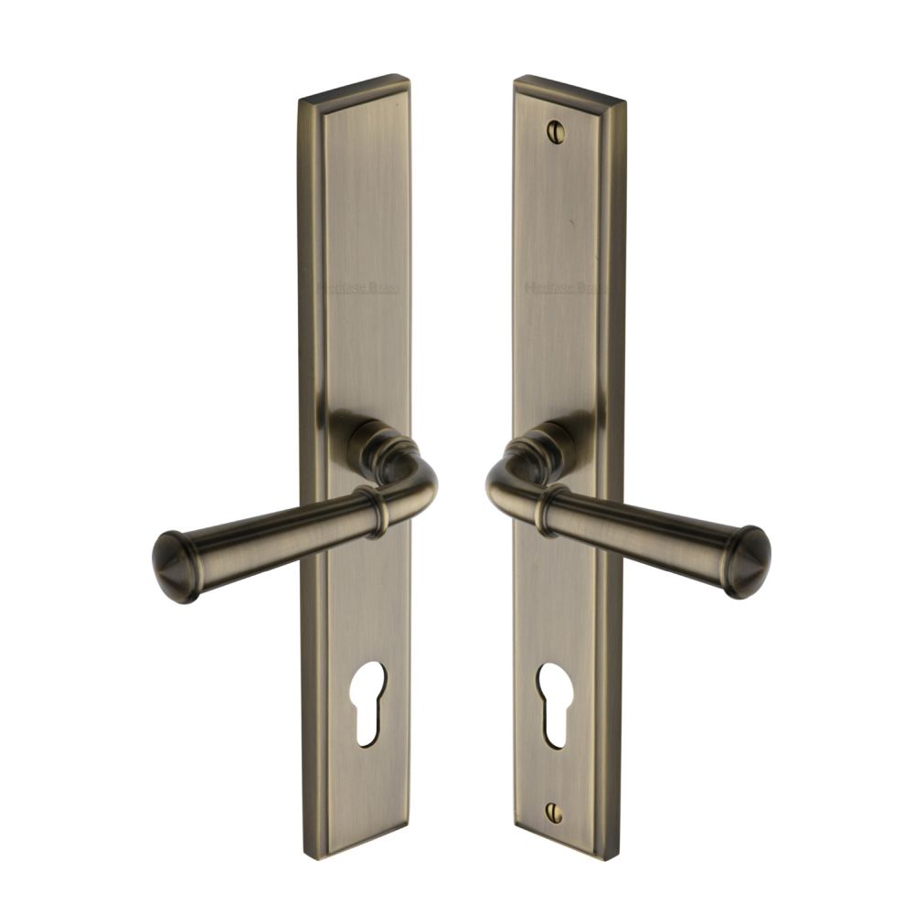 High quality image of Heritage Brass - Multi-Point Door Handle Lever Lock Colonial LH Design Antique Bras | Sku. mp1932-lh-at | Trade Door Handles, Kendal.