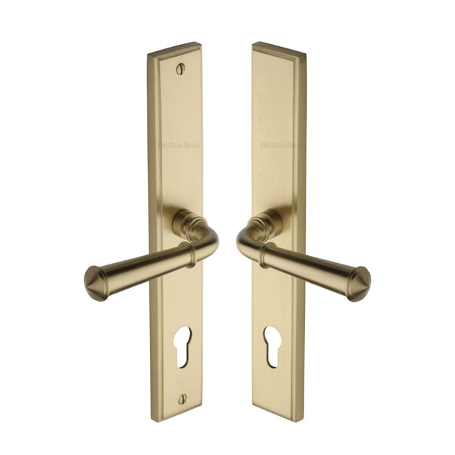 This is an image of a Heritage Brass - Multi-Point Door Handle Lever Lock Colonial RH Design Satin Bras, mp1932-rh-sb that is available to order from Trade Door Handles in Kendal.