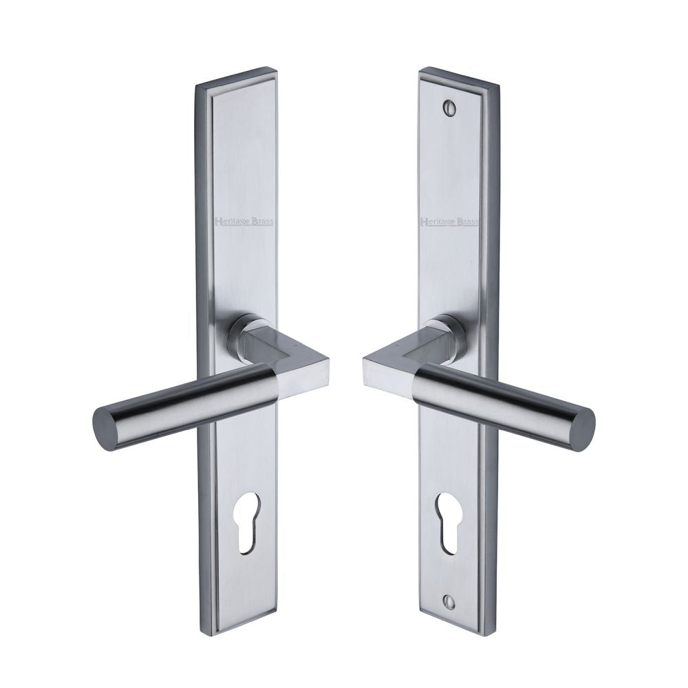 This is an image of a Heritage Brass - Multi-Point Door Handle Lever Lock Bauhaus LH Design Satin Chrom, mp2259-lh-sc that is available to order from Trade Door Handles in Kendal.