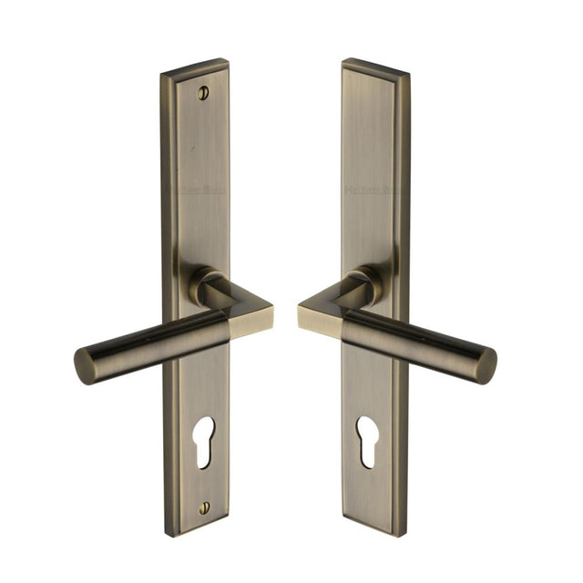 This is an image of a Heritage Brass - Multi-Point Door Handle Lever Lock Bauhaus RH Design Antique Brass, mp2259-rh-at that is available to order from Trade Door Handles in Kendal.