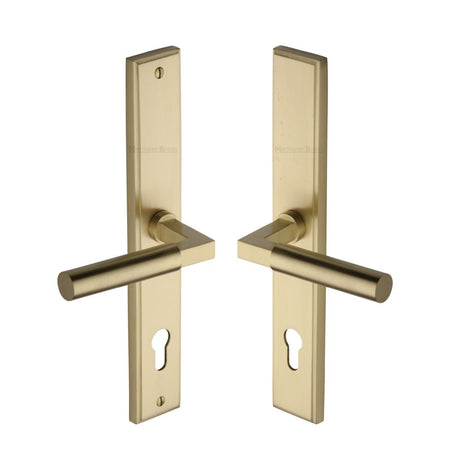 This is an image of a Heritage Brass - Multi-Point Door Handle Lever Lock Bauhaus RH Design Satin Brass, mp2259-rh-sb that is available to order from Trade Door Handles in Kendal.