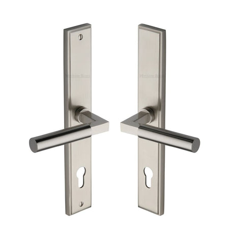 This is an image of a Heritage Brass - Multi-Point Door Handle Lever Lock Bauhaus RH Design Satin Nicke, mp2259-rh-sn that is available to order from Trade Door Handles in Kendal.