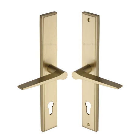 This is an image of a Heritage Brass - Multi-Point Door Handle Lever Lock Gio LH Design Satin Brass Fin, mp4189-lh-sb that is available to order from Trade Door Handles in Kendal.