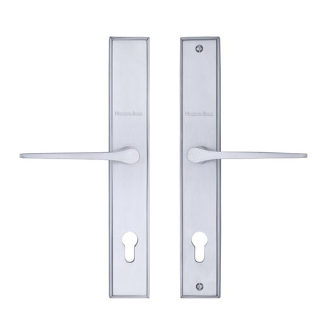 This is an image of a Heritage Brass - Multi-Point Door Handle Lever Lock Gio LH Design Satin Chrome Fi, mp4189-lh-sc that is available to order from Trade Door Handles in Kendal.