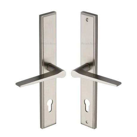 This is an image of a Heritage Brass - Multi-Point Door Handle Lever Lock Gio LH Design Satin Nickel Fi, mp4189-lh-sn that is available to order from Trade Door Handles in Kendal.