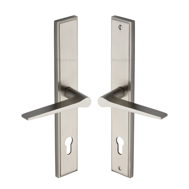 This is an image of a Heritage Brass - Multi-Point Door Handle Lever Lock Gio LH Design Satin Nickel Fi, mp4189-lh-sn that is available to order from Trade Door Handles in Kendal.