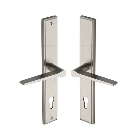 This is an image of a Heritage Brass - Multi-Point Door Handle Lever Lock Gio RH Design Satin Nickel Fi, mp4189-rh-sn that is available to order from Trade Door Handles in Kendal.