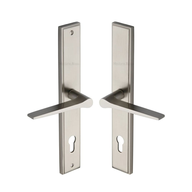 This is an image of a Heritage Brass - Multi-Point Door Handle Lever Lock Gio RH Design Satin Nickel Fi, mp4189-rh-sn that is available to order from Trade Door Handles in Kendal.