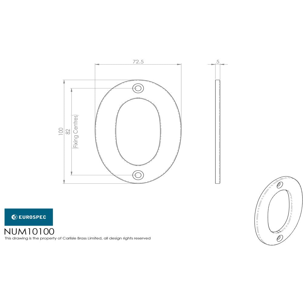 This image is a line drwaing of a Eurospec - Numerals Number 0 - Satin Stainless Steel available to order from Trade Door Handles in Kendal