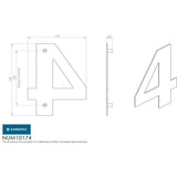 This image is a line drwaing of a Eurospec - Stainless Steel 7" Numerals (0-9) (Number 4) - Satin Stainless Steel available to order from Trade Door Handles in Kendal