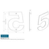 This image is a line drwaing of a Eurospec - Stainless Steel 7" Numerals (0-9) (Number 5) - Satin Stainless Steel available to order from Trade Door Handles in Kendal