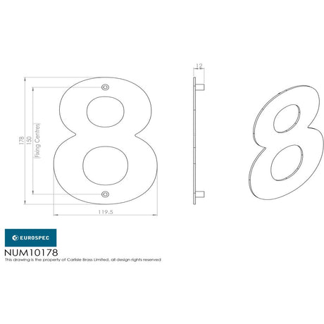 This image is a line drwaing of a Eurospec - Stainless Steel 7" Numerals (0-9) (Number 8) - Bright Stainless Steel available to order from Trade Door Handles in Kendal