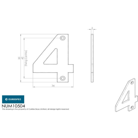 This image is a line drwaing of a Eurospec - Numerals Number 4 - Bright Stainless Steel available to order from Trade Door Handles in Kendal