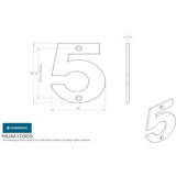 This image is a line drwaing of a Eurospec - Numerals Number 5 - Satin Stainless Steel available to order from Trade Door Handles in Kendal