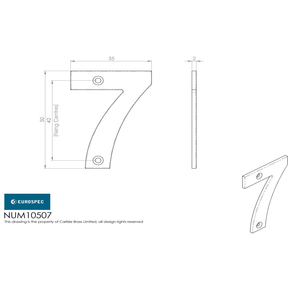 This image is a line drwaing of a Eurospec - Numerals Number 7 - Bright Stainless Steel available to order from Trade Door Handles in Kendal