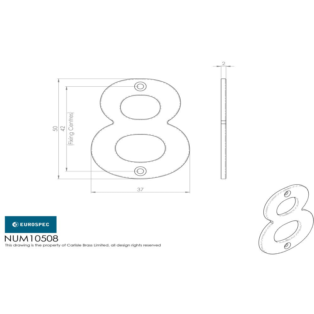 This image is a line drwaing of a Eurospec - Numerals Number 8 - Satin Stainless Steel available to order from Trade Door Handles in Kendal