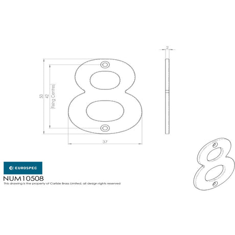 This image is a line drwaing of a Eurospec - Numerals Number 8 - Satin Stainless Steel available to order from Trade Door Handles in Kendal