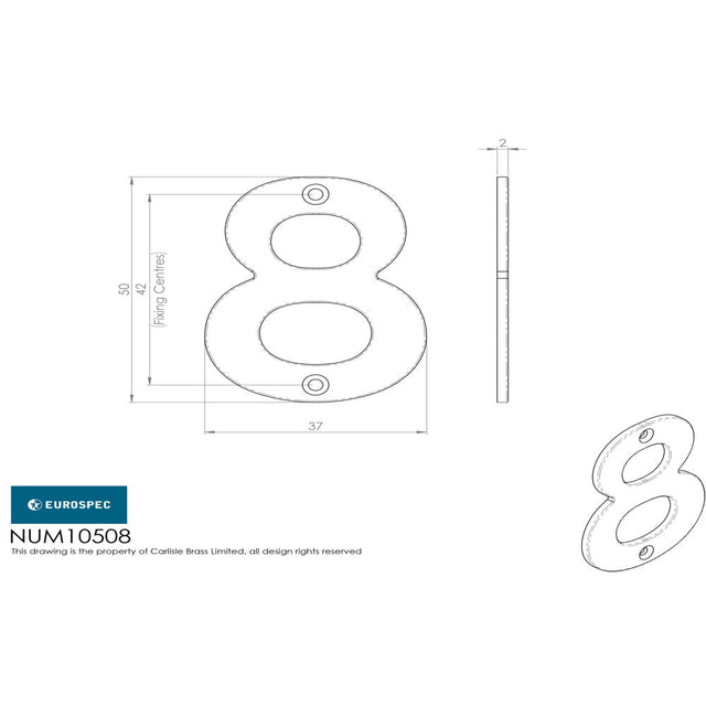 This image is a line drwaing of a Eurospec - Numerals Number 8 - Bright Stainless Steel available to order from Trade Door Handles in Kendal