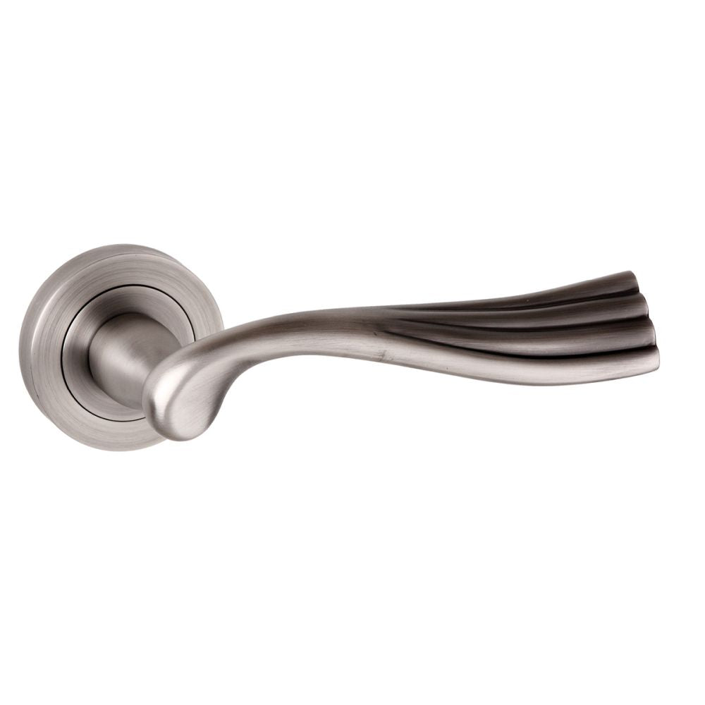 High quality image of Old English Richmond Lever on Round Rose - Matt Gun Metal | Sku. oe110mbn | available to order from Trade Door Handles in Kendal.