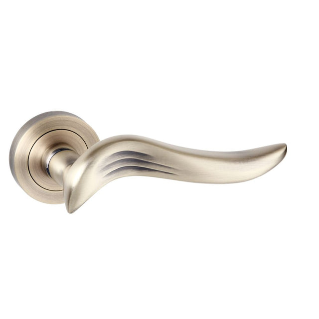 High quality image of Old English Oxford Lever on Round Rose - Matt Antique Brass | Sku. oe144mab | available to order from Trade Door Handles in Kendal.