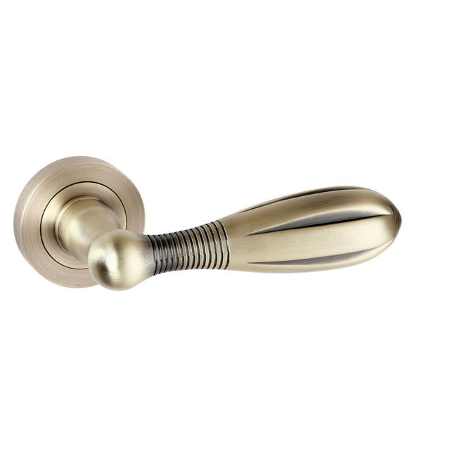 High quality image of Old English Cambridge Lever on Round Rose - Matt Antique Brass | Sku. oe175mab | available to order from Trade Door Handles in Kendal.