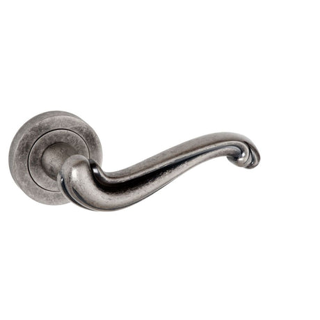 High quality image of Old English Colchester Lever on Round Rose - Distressed Silver | Sku. oe177ds | available to order from Trade Door Handles in Kendal.
