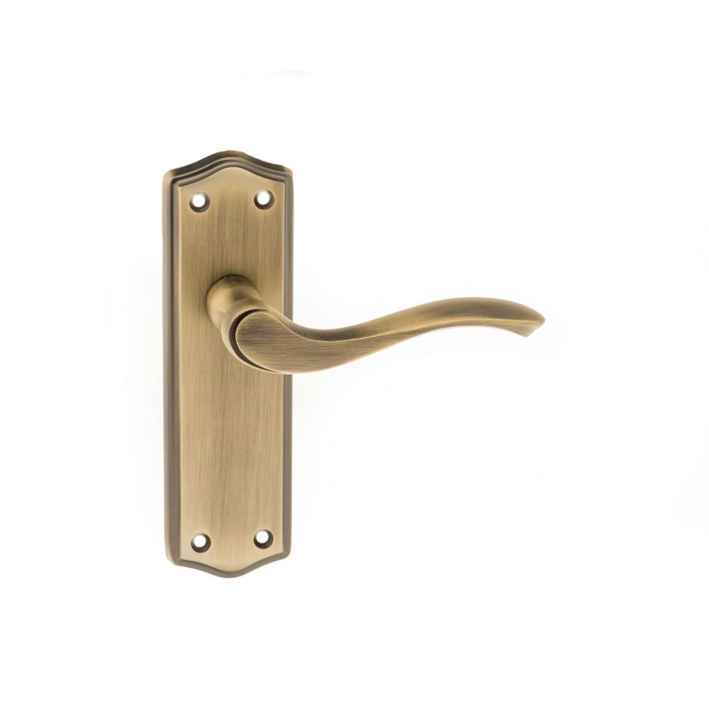 This is an image of Old English Warwick Latch Lever on Backplate - Matt Antique Brass available to order from Trade Door Handles.