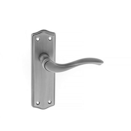 This is an image of Old English Warwick Latch Lever on Backplate - Matt Gun Metal available to order from Trade Door Handles.