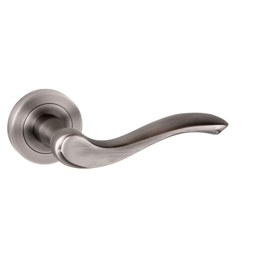 High quality image of Old English Warwick Lever on Round Rose - Matt Gun Metal | Sku. oe178mbn | available to order from Trade Door Handles in Kendal.