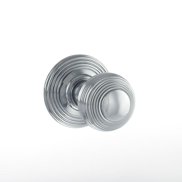 This is an image of Old English Ripon Solid Brass Reeded Mortice Knob on Concealed Fix Rose - Polish available to order from Trade Door Handles.