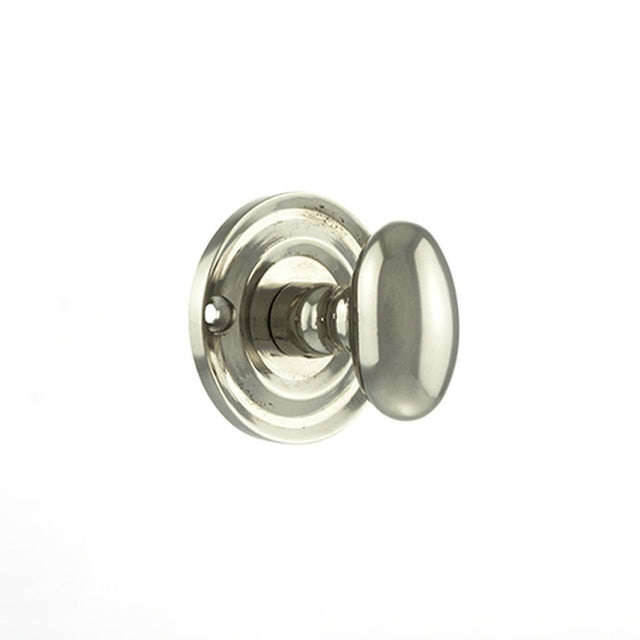 This is an image of Old English Solid Brass Oval WC Turn and Release - Polished Nickel available to order from Trade Door Handles.