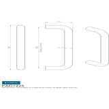 This image is a line drwaing of a Eurospec - 19mm D Pull Handles 225mm Centres - Satin Stainless Steel available to order from Trade Door Handles in Kendal