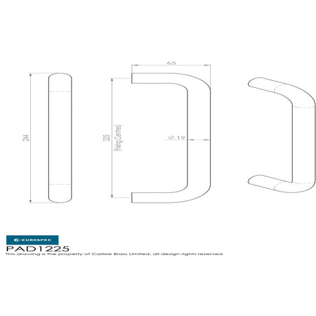 This image is a line drwaing of a Eurospec - 19mm D Pull Handles 225mm Centres - Satin Stainless Steel available to order from Trade Door Handles in Kendal