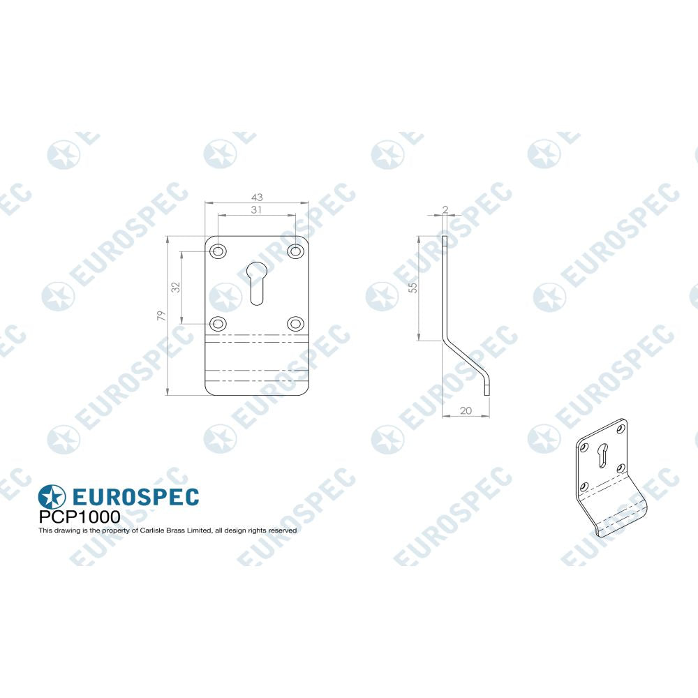 This image is a line drwaing of a Eurospec - Lock Profile Cylinder Pull - Satin Stainless Steel available to order from Trade Door Handles in Kendal