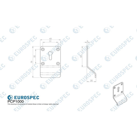 This image is a line drwaing of a Eurospec - Lock Profile Cylinder Pull - Bright Stainless Steel available to order from Trade Door Handles in Kendal