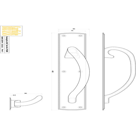 This image is a line drwaing of a Carlisle Brass - Large Pull Handle R/H - Polished Brass available to order from Trade Door Handles in Kendal