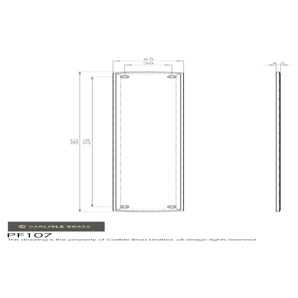This image is a line drwaing of a Carlisle Brass - Ornate Finger Plate 382 x 75mm - Polished Brass available to order from Trade Door Handles in Kendal