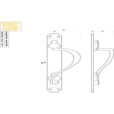 This image is a line drwaing of a Carlisle Brass - Laurin Pull Handle R/H - Polished Brass available to order from Trade Door Handles in Kendal