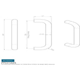 This image is a line drwaing of a Eurospec - 22mm D Pull Handles 225mm Centres - Satin Stainless Steel available to order from Trade Door Handles in Kendal