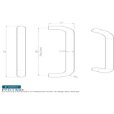 This image is a line drwaing of a Eurospec - 22mm D Pull Handles 300mm Centres - Satin Stainless Steel available to order from Trade Door Handles in Kendal