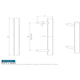 This image is a line drwaing of a Eurospec - 22mm Straight T Pull Handle 300mm Centres - Satin Stainless Steel available to order from Trade Door Handles in Kendal