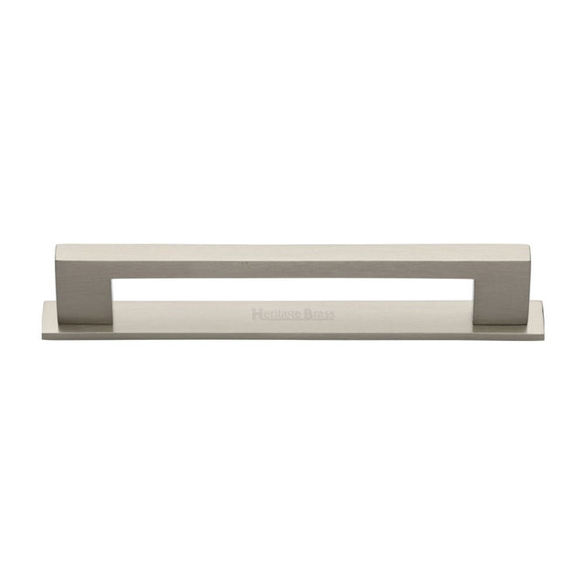 This is an image of a Heritage Brass - Cabinet Pull Metro Design with Plate 160mm CTC Satin Nickel Fini, pl0337-160-sn that is available to order from Trade Door Handles in Kendal.