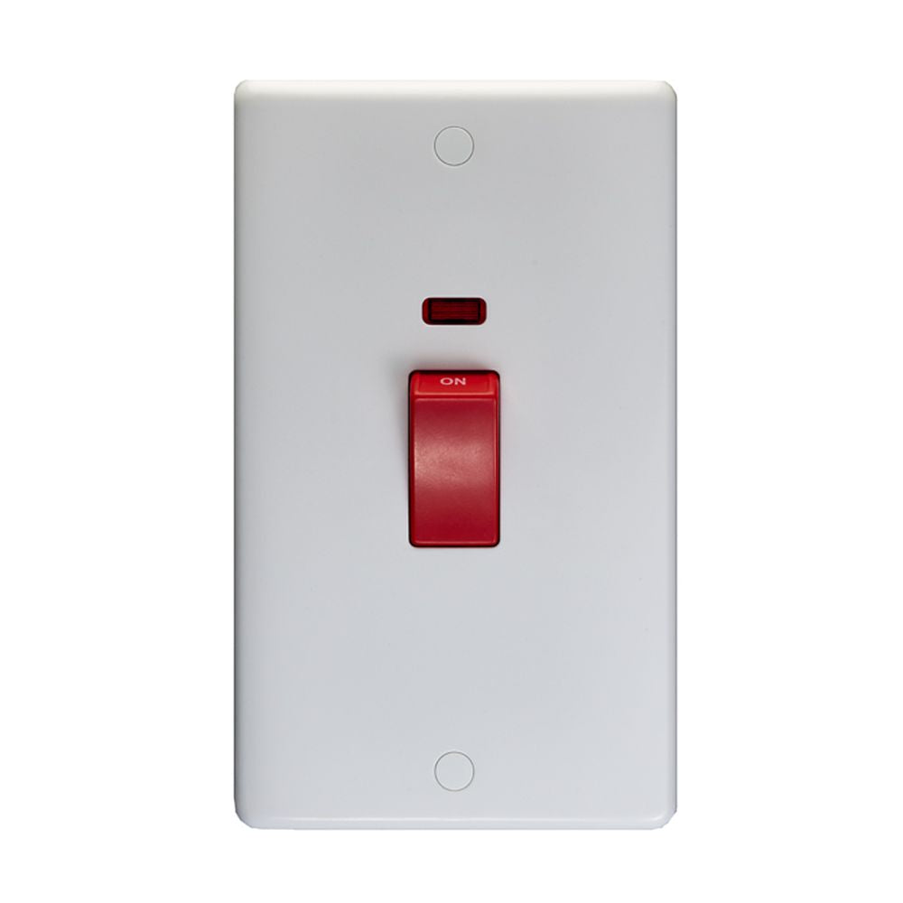 This is an image showing Eurolite Enhance White Plastic 45Amp Switch with Neon Indicator - White pl3291 available to order from trade door handles, quick delivery and discounted prices.