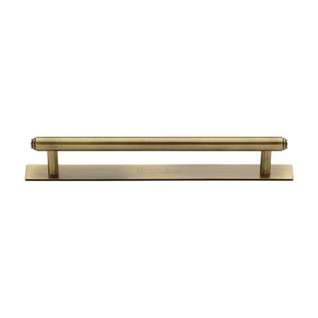 This is an image of a Heritage Brass - Cabinet Pull Step Design with Plate 160mm CTC Antique Brass Finish, pl4410-160-at that is available to order from Trade Door Handles in Kendal.