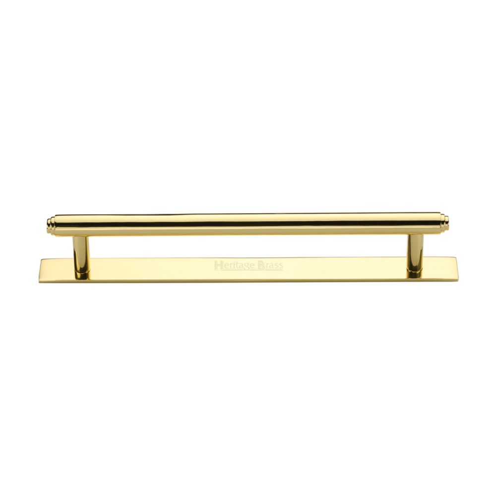 This is an image of a Heritage Brass - Cabinet Pull Step Design with Plate 160mm CTC Polished Brass Finish, pl4410-160-pb that is available to order from Trade Door Handles in Kendal.