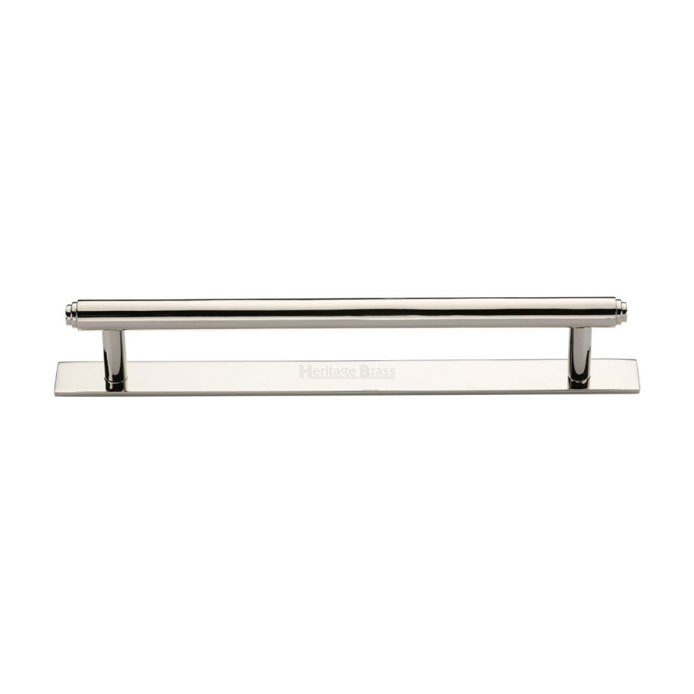 This is an image of a Heritage Brass - Cabinet Pull Step Design with Plate 160mm CTC Polished Nickel Finis, pl4410-160-pnf that is available to order from Trade Door Handles in Kendal.