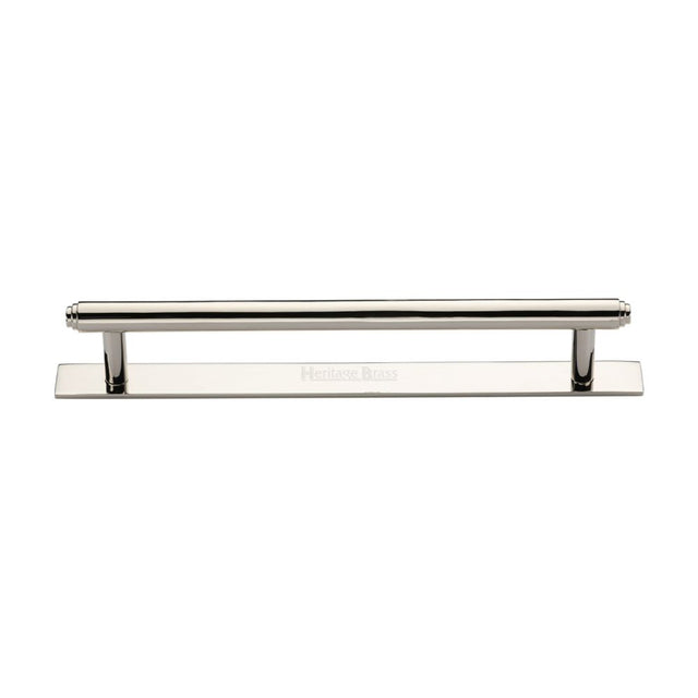 This is an image of a Heritage Brass - Cabinet Pull Step Design with Plate 160mm CTC Polished Nickel Finis, pl4410-160-pnf that is available to order from Trade Door Handles in Kendal.