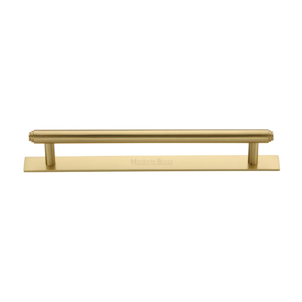 This is an image of a Heritage Brass - Cabinet Pull Step Design with Plate 160mm CTC Satin Brass Finish, pl4410-160-sb that is available to order from Trade Door Handles in Kendal.