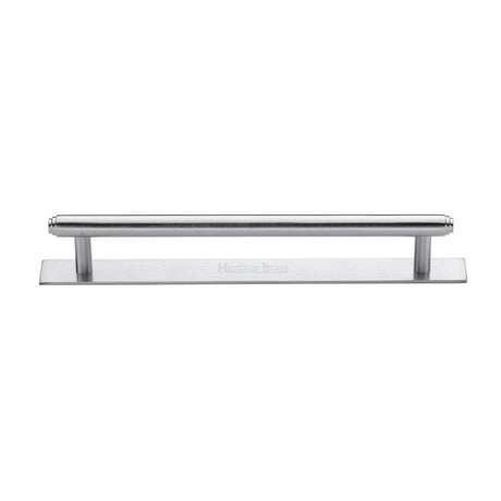 This is an image of a Heritage Brass - Cabinet Pull Step Design with Plate 160mm CTC Satin Chrome Finis, pl4410-160-sc that is available to order from Trade Door Handles in Kendal.